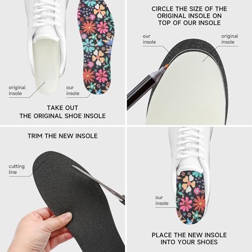 LMHCISO No-Show-Socken für Damen – Blumenmuster, geruchshemmend, rutschfest, waschbar, Größe 6-9