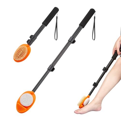 LYIGEOL Fußschaber mit Bimsstein – 3-in-1 verstellbarer Aluminiumstab 38-71 cm – Hornhautentferner für die Dusche – Fußreinigungsbürste für Senioren, ältere Menschen und Behinderte
