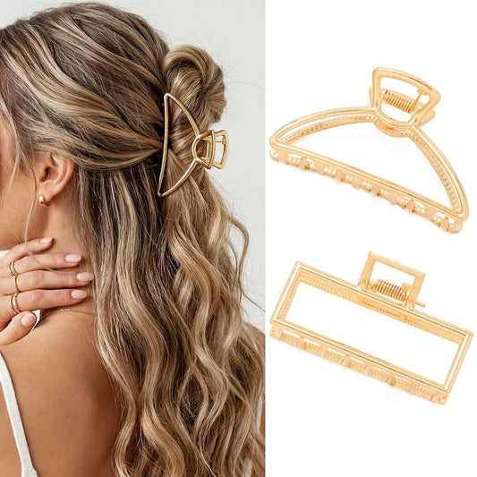 CAKURE Gold Claw Clip Medium Metal Haarklammern Geometrische Haarklauen Haarschmuck für Frauen (2er-Pack)