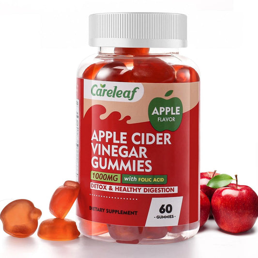 careleaf Apfelessig Gummibärchen - Stoffwechsel Gummis mit 1000mg ACV & Vitamin B6 B12, ACV Gummis für Stoffwechsel, Verdauung, Entgiftung, Darm- & Immunsystem, 60 Stück