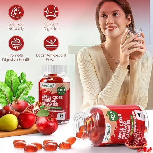 careleaf Apfelessig Gummibärchen - Stoffwechsel Gummis mit 1000mg ACV & Vitamin B6 B12, ACV Gummis für Stoffwechsel, Verdauung, Entgiftung, Darm- & Immunsystem, 60 Stück