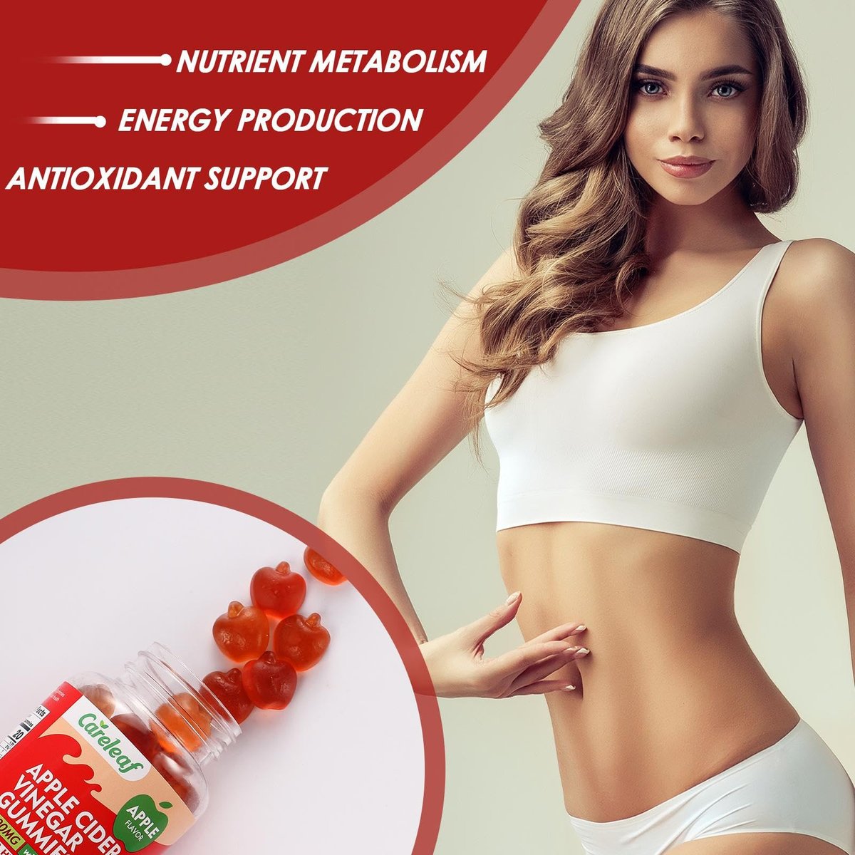 careleaf Apfelessig Gummibärchen - Stoffwechsel Gummis mit 1000mg ACV & Vitamin B6 B12, ACV Gummis für Stoffwechsel, Verdauung, Entgiftung, Darm- & Immunsystem, 60 Stück