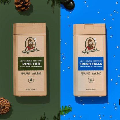 Dr. Squatch Herren Duschgel mit pflegenden, natürlichen Inhaltsstoffen | Ohne Parabene, Phthalate, Sulfate | Den ganzen Tag Feuchtigkeit | Langanhaltender Duft | Pine Tar & Fresh Falls (14 oz, 2er-Pack)
