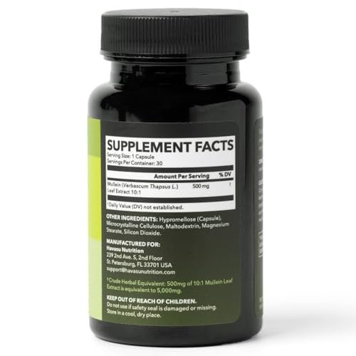Mulleinblatt-Kapseln für die Atemwegsgesundheit – 500 mg Mullein-Extrakt zur Unterstützung der Lungenfunktion und des Immunsystems – 30 Kapseln – Vegan, Nicht-GMO – Pflanzliches Nahrungsergänzungsmittel für das tägliche Wohlbefinden – 1-Monats-Vorrat