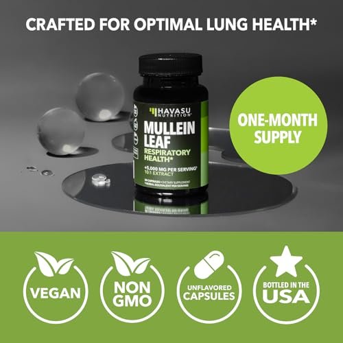 Mulleinblatt-Kapseln für die Atemwegsgesundheit – 500 mg Mullein-Extrakt zur Unterstützung der Lungenfunktion und des Immunsystems – 30 Kapseln – Vegan, Nicht-GMO – Pflanzliches Nahrungsergänzungsmittel für das tägliche Wohlbefinden – 1-Monats-Vorrat
