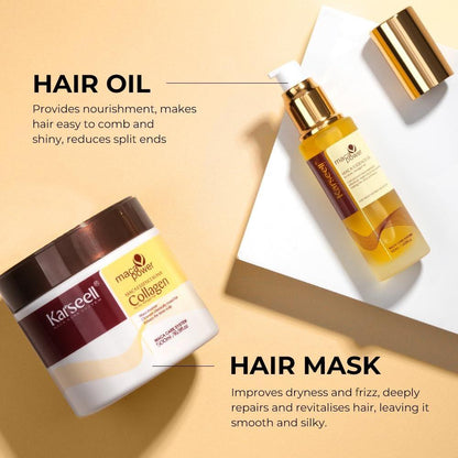 Karseell Collagen Haarmaske & Arganöl Set – Tiefenpflege für trockenes, geschädigtes Haar – Reparatur & Feuchtigkeit für alle Haartypen – 500 ml + 50 ml