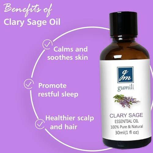 GM Gumili Clary-Salbei Ätherisches Öl 30 ml – 100% rein & unverdünnt für Diffuser, Haut, Massage, DIY