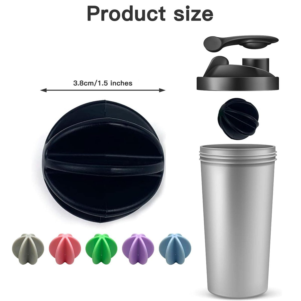 BuRuiJi Shaker Balls 6 Stück – Bunte Protein Shaker Kugeln aus Kunststoff, Ersatz für Shaker Flaschen, Durchmesser 1,5 Zoll