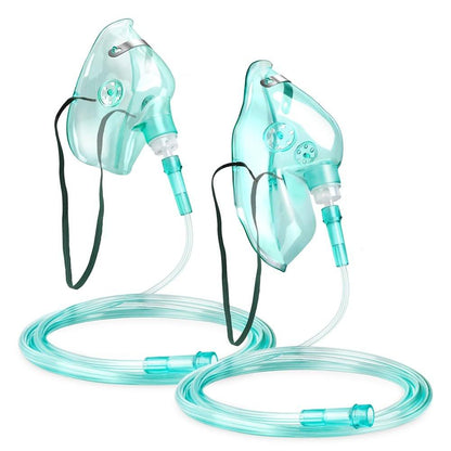 2er-Pack Sauerstoffmaske für Erwachsene mit 2m Schlauch & verstellbarem elastischem Band (Größe M+L-Grün-2 Stück) - Ohne Becher
