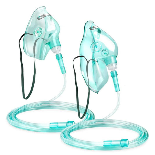 2er-Pack Sauerstoffmaske für Erwachsene mit 2m Schlauch & verstellbarem elastischem Band (Größe M+L-Grün-2 Stück) - Ohne Becher