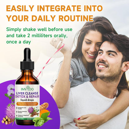 Liver Cleanse Detox & Repair Liquid Drops - 2000mg Mariendistel, Löwenzahnwurzel, Artischocke, Silymarin-Extrakt & Kurkuma Kräuter - Vegan, Nicht-GVO - 60 ml Flasche
