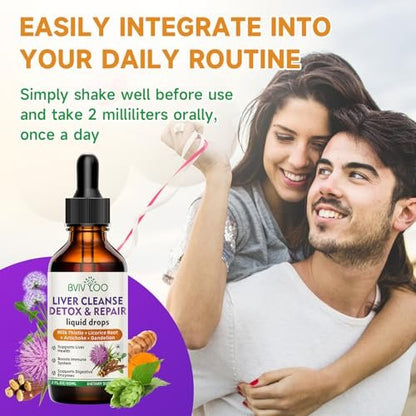 Liver Cleanse Detox & Repair Liquid Drops - 2000mg Mariendistel, Löwenzahnwurzel, Artischocke, Silymarin-Extrakt & Kurkuma Kräuter - Vegan, Nicht-GVO - 60 ml Flasche