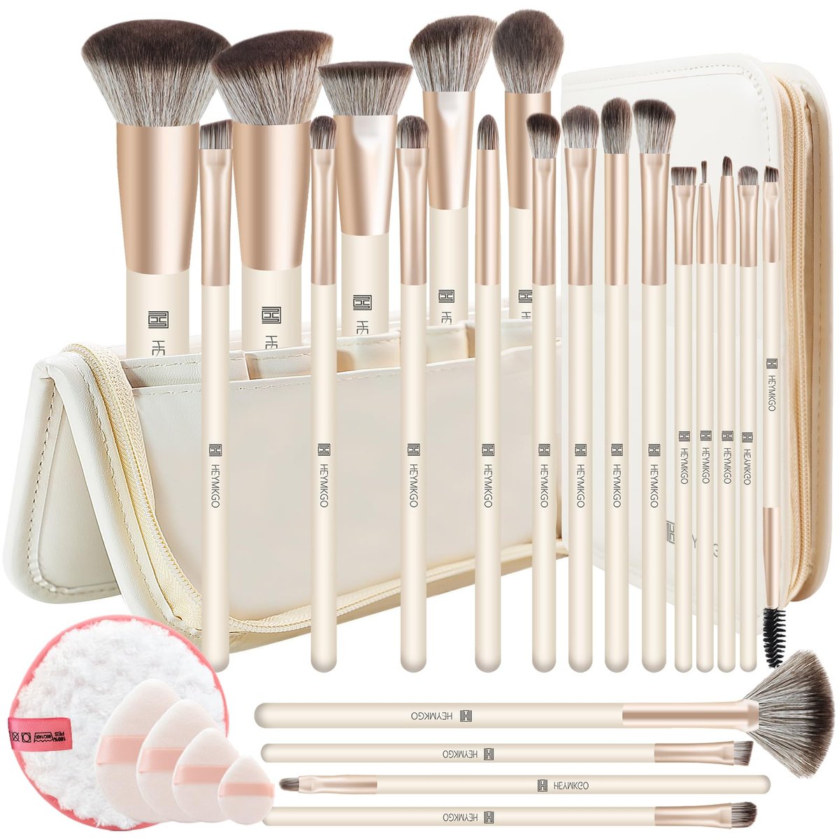 HEYMKGO 22-teiliges Make-up-Pinsel-Set: Professionelle Premium-Synthetikpinsel mit Aufbewahrungstasche, Make-up-Entferner-Pads und Schwämmchen