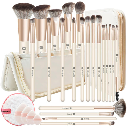 HEYMKGO 22-teiliges Make-up-Pinsel-Set: Professionelle Premium-Synthetikpinsel mit Aufbewahrungstasche, Make-up-Entferner-Pads und Schwämmchen