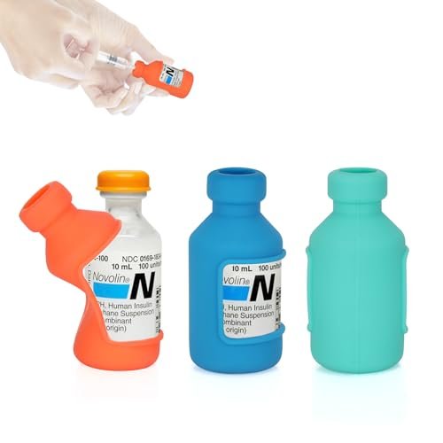 YOUSHARES Insulinfläschchen-Hülle – Silikon-Schutzhülle für 10 ml Insulinfläschchen, stoßfest, wiederverwendbar, Diabetes-Zubehör (Orange+Blau+Grün)
