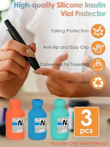 YOUSHARES Insulinfläschchen-Hülle – Silikon-Schutzhülle für 10 ml Insulinfläschchen, stoßfest, wiederverwendbar, Diabetes-Zubehör (Orange+Blau+Grün)