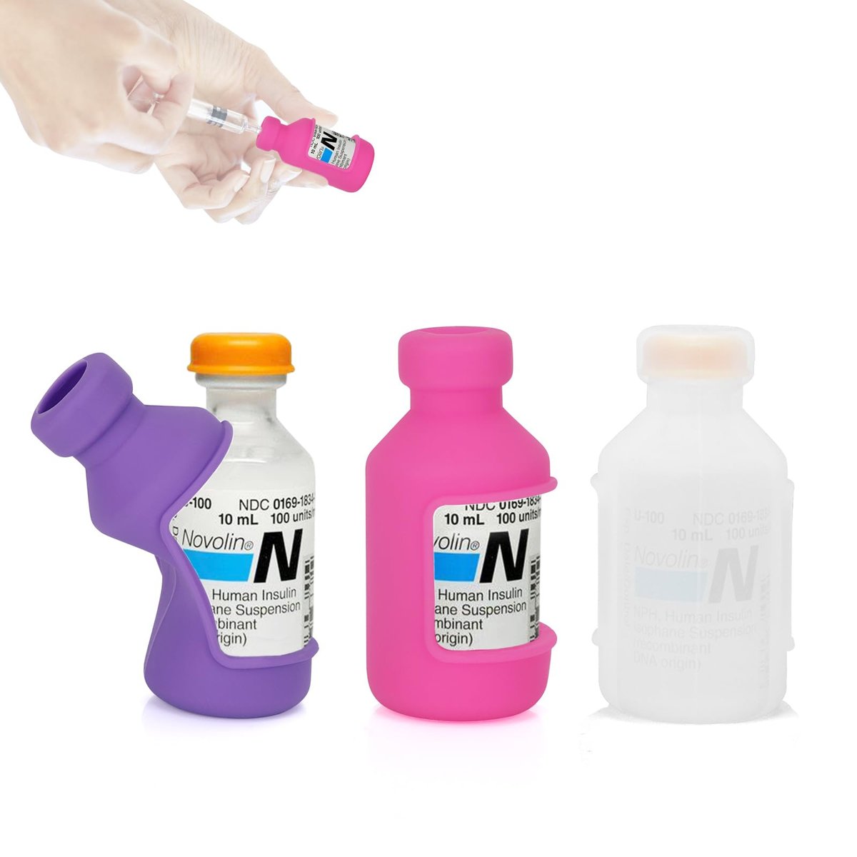 YOUSHARES Insulinfläschchen-Schutzhülle – Silikon-Schutzhülle für 10 ml kurze Insulinfläschchen, stoßfest, weich und flexibel, Diabetes-Zubehör (Weiß, Pink, Lila)