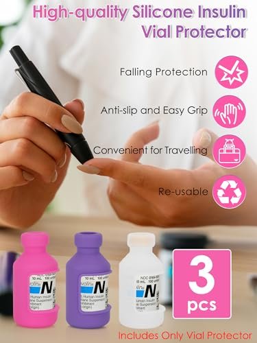 YOUSHARES Insulinfläschchen-Schutzhülle – Silikon-Schutzhülle für 10 ml kurze Insulinfläschchen, stoßfest, weich und flexibel, Diabetes-Zubehör (Weiß, Pink, Lila)