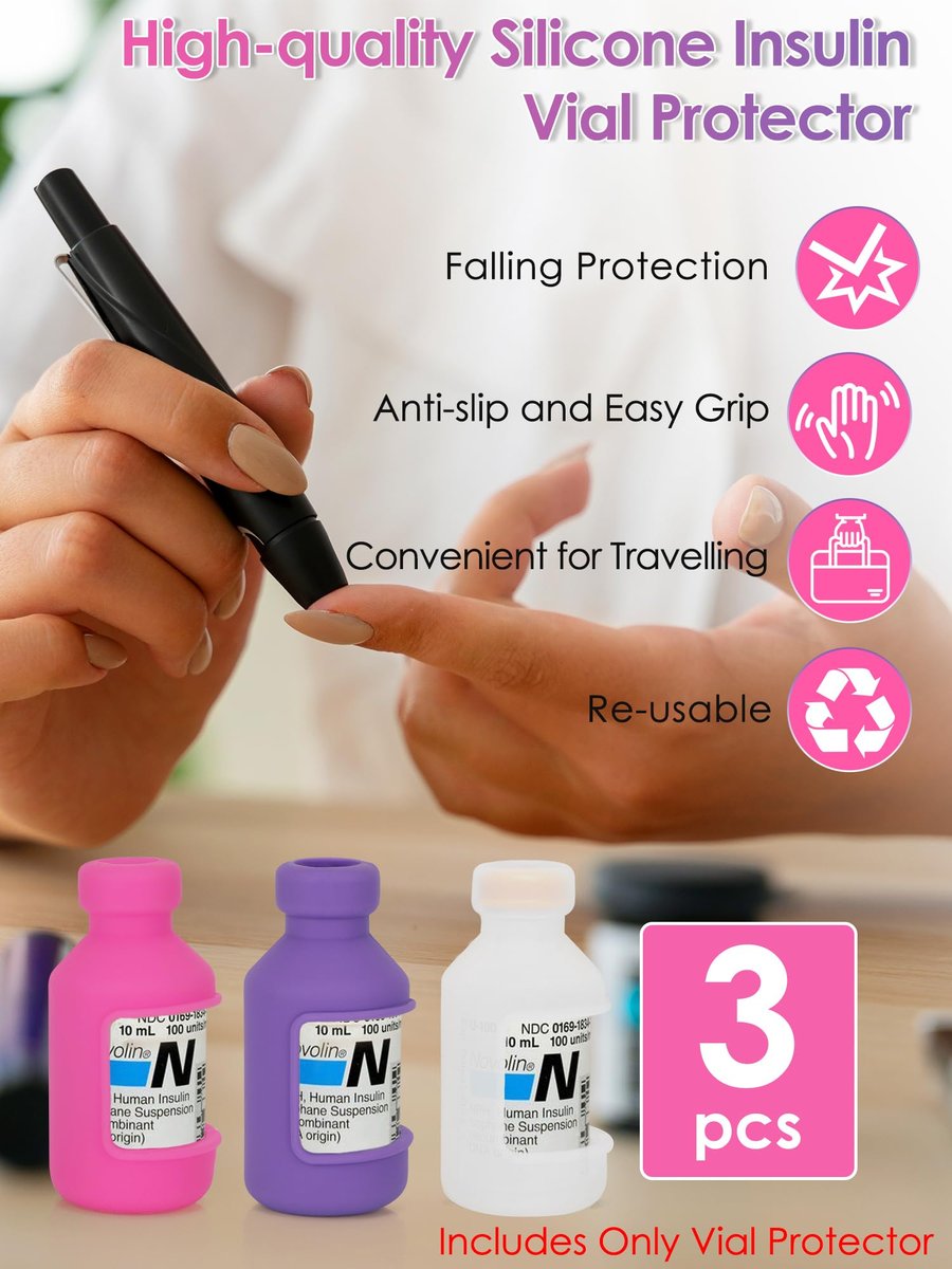 YOUSHARES Insulinfläschchen-Schutzhülle – Silikon-Schutzhülle für 10 ml kurze Insulinfläschchen, stoßfest, weich und flexibel, Diabetes-Zubehör (Weiß, Pink, Lila)