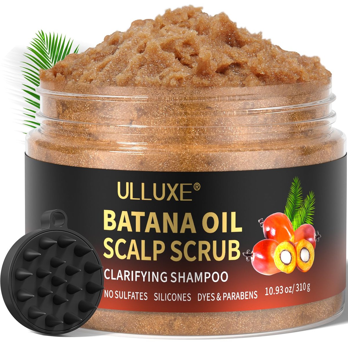 Scalp Scrub mit Batana-Öl – 2-in-1 klärendes Shampoo gegen juckende, fettige Kopfhaut, entfernt Ablagerungen und Schuppen, inklusive Kopfhautmassagegerät, 310 ml
