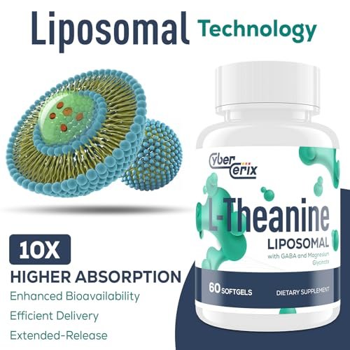 CyberCerix Liposomales L-Theanin 500 mg, Komplex mit GABA 200 mg & Magnesium 100 mg, Extra starkes Nahrungsergänzungsmittel für Ruhe, Entspannung & Fokus, Glutenfrei - 60 Kapseln