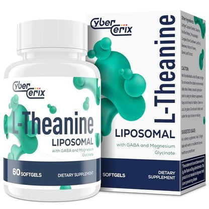 CyberCerix Liposomales L-Theanin 500 mg, Komplex mit GABA 200 mg & Magnesium 100 mg, Extra starkes Nahrungsergänzungsmittel für Ruhe, Entspannung & Fokus, Glutenfrei - 60 Kapseln