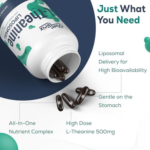 CyberCerix Liposomales L-Theanin 500 mg, Komplex mit GABA 200 mg & Magnesium 100 mg, Extra starkes Nahrungsergänzungsmittel für Ruhe, Entspannung & Fokus, Glutenfrei - 60 Kapseln