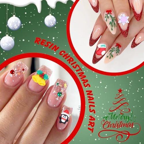 Weihnachts-Harz-Nagelkunst-Charme & Strasssteine: Santa Claus, Schneeflocke, Rentier, Glocke – Bunte Edelsteine für Acrylnägel, Partydekoration