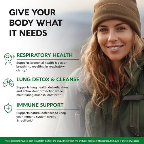 Mullein Lung Detox – 15-in-1 Lungenunterstützung mit Mullein 10:1 Extrakt, Eibischwurzel, Echinacea, Oregano, Quercetin, NAC – für Raucher – 60 vegane Kapseln