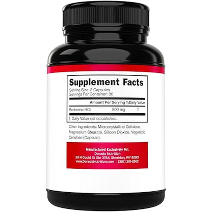Berberin Supplement 500 mg pro Portion (60 Kapseln) – Berberin HCL zur Unterstützung der Darmgesundheit für Männer und Frauen – Premium-Ergänzung für Erwachsene – Drittanbieter getestet – Vegane Kapseln & Hergestellt in den USA