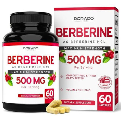 Berberin Supplement 500 mg pro Portion (60 Kapseln) – Berberin HCL zur Unterstützung der Darmgesundheit für Männer und Frauen – Premium-Ergänzung für Erwachsene – Drittanbieter getestet – Vegane Kapseln & Hergestellt in den USA