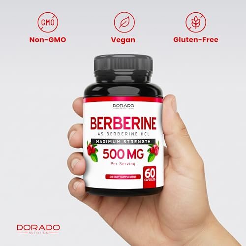 Berberin Supplement 500 mg pro Portion (60 Kapseln) – Berberin HCL zur Unterstützung der Darmgesundheit für Männer und Frauen – Premium-Ergänzung für Erwachsene – Drittanbieter getestet – Vegane Kapseln & Hergestellt in den USA