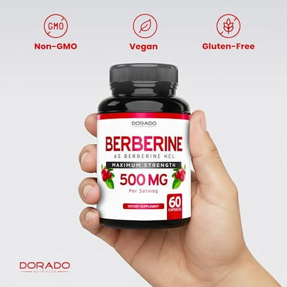 Berberin Supplement 500 mg pro Portion (60 Kapseln) – Berberin HCL zur Unterstützung der Darmgesundheit für Männer und Frauen – Premium-Ergänzung für Erwachsene – Drittanbieter getestet – Vegane Kapseln & Hergestellt in den USA