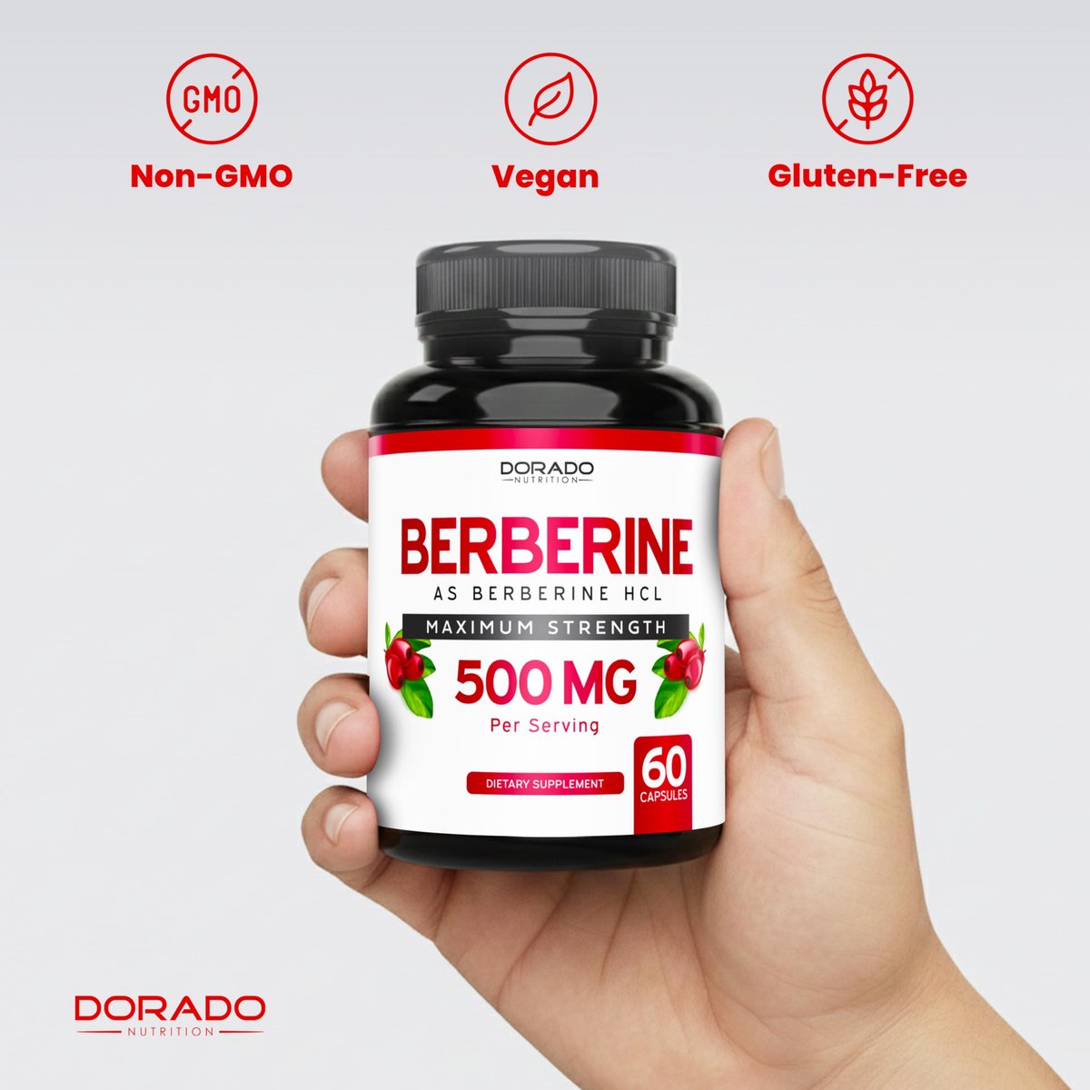 Berberin Supplement 500 mg pro Portion (60 Kapseln) – Berberin HCL zur Unterstützung der Darmgesundheit für Männer und Frauen – Premium-Ergänzung für Erwachsene – Drittanbieter getestet – Vegane Kapseln & Hergestellt in den USA