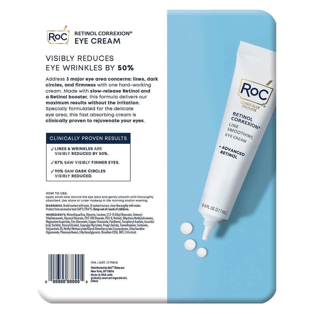 Eye See RoC Linien glättende Augencreme, 0,6 Flüssigunzen (3er-Pack)