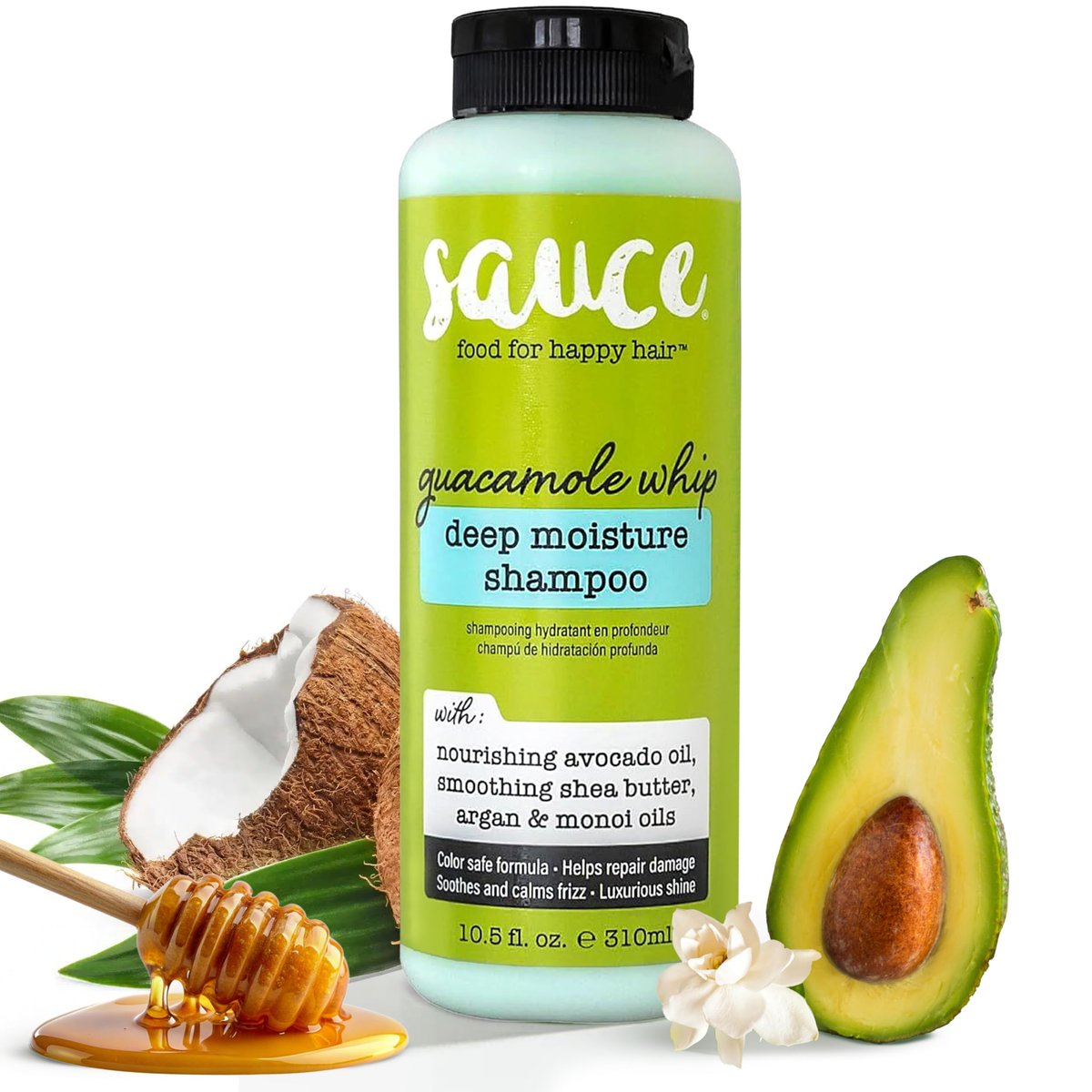 SAUCE BEAUTY Guacamole Whip Shampoo – Tiefenfeuchte-Shampoo mit Sheabutter, Avocado-, Argan-, Monoi- und Kokosöl (10,5 Fl Oz) – Frizz-Kontrolle & Haarreparatur für alle Haartypen