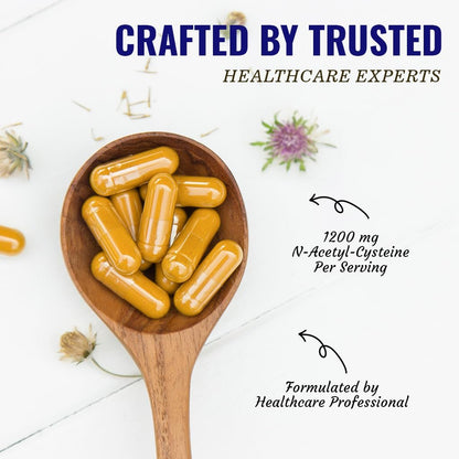 Vitamatic NAC Supplement mit Mariendistel 50:1 Extrakt - Unterstützt Immun-, Atemwegs- und Lebergesundheit, 1200 mg pro Portion, 120 vegane Kapseln