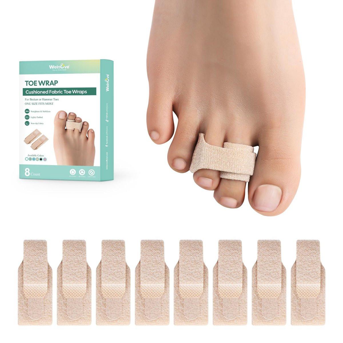 Welnove Hammerzehen-Strecher - 8er-Pack Zehenwickel - Hammerzehen-Korrektor für Frauen - Zehenschienen für krumme, gekrümmte, verbogene Zehen - (Groß, Beige)