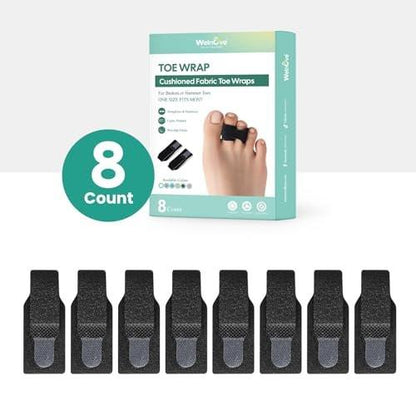 Welnove Hammerzehen-Straightener - 8er-Pack Zehenwickel - Hammerzehen-Korrektor für Frauen - Zehenschienen für krumme, gekräuselte und verbogene Zehen - (Groß, Schwarz)