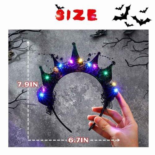 Metisee Halloween Kronen-Stirnband mit LED-Beleuchtung – Barock-Kronen-Haarband für Kostümpartys – Damen