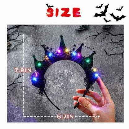 Metisee Halloween Kronen-Stirnband mit LED-Beleuchtung – Barock-Kronen-Haarband für Kostümpartys – Damen