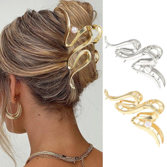 CAKURE Metall-Haarklammern Gold – Haarspangen mit Perle, rutschfest, stilvoll, 2er-Pack für Damen