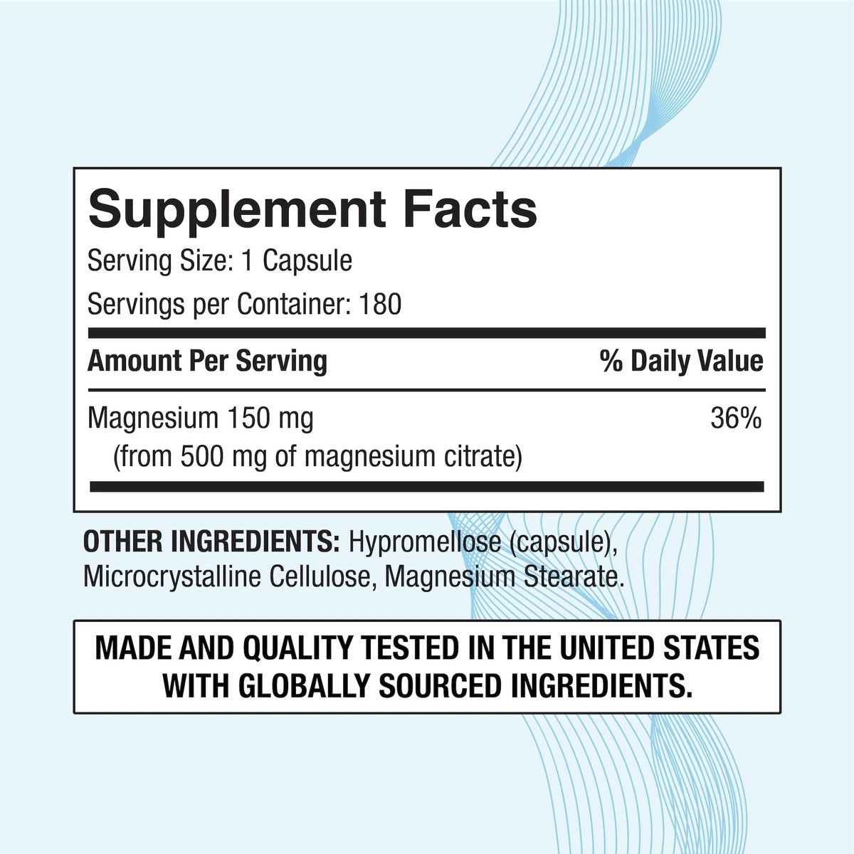 Magnesiumcitrat 500 mg | Hochdosiertes Elementares Magnesium | 180 vegane Kapseln, Hervorragende Absorption, Nicht-GVO, Ohne Gluten und Laktose