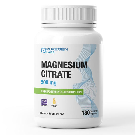 Magnesiumcitrat 500 mg | Hochdosiertes Elementares Magnesium | 180 vegane Kapseln, Hervorragende Absorption, Nicht-GVO, Ohne Gluten und Laktose