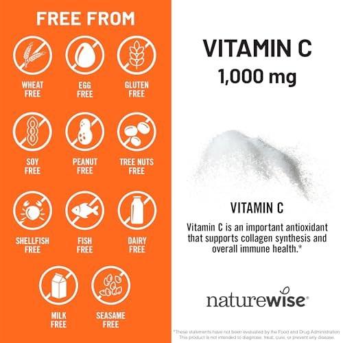 NatureWise Vitamin C 1000mg Kapseln – Hochdosiertes veganes Vitamin C für tägliche Antioxidans- & Immununterstützung – Nicht-GMO, hergestellt in den USA – 120 Kapseln [120-Tage-Vorrat]