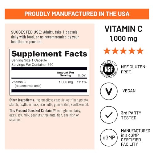 NatureWise Vitamin C 1000 mg Kapseln - Hochdosiertes veganes Vitamin C für tägliche Antioxidans- & Immununterstützung - Nicht-GMO, hergestellt in den USA - 360 Kapseln [360-Tage-Vorrat]