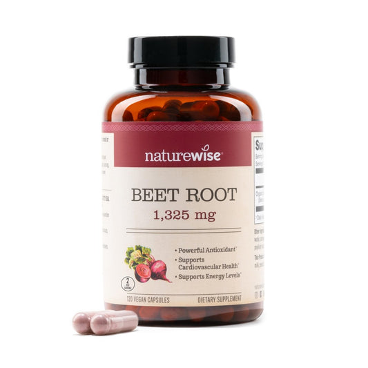 NatureWise Rote-Bete-Kapseln 1325 mg mit Bio-Rote-Bete - Stickstoffmonoxid-Booster für Kreislauf und Herzgesundheit - Vegan, glutenfrei, ohne Gentechnik - 120 Kapseln (60 Tage Vorrat)