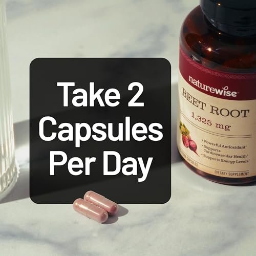 NatureWise Rote-Bete-Kapseln 1325 mg mit Bio-Rote-Bete - Stickstoffmonoxid-Booster für Kreislauf und Herzgesundheit - Vegan, glutenfrei, ohne Gentechnik - 120 Kapseln (60 Tage Vorrat)