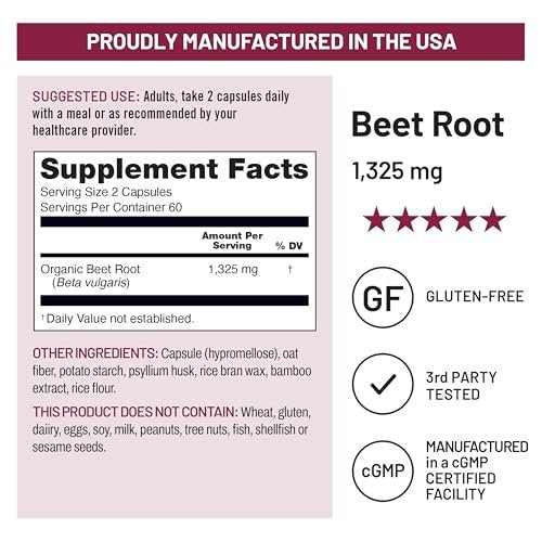 NatureWise Rote-Bete-Kapseln 1325 mg mit Bio-Rote-Bete - Stickstoffmonoxid-Booster für Kreislauf und Herzgesundheit - Vegan, glutenfrei, ohne Gentechnik - 120 Kapseln (60 Tage Vorrat)