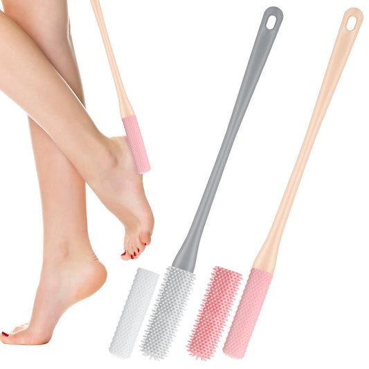 2er-Pack Zehenreinigungsbürste, 40 cm Dusch-Fußschrubber mit langem Griff, Silikonborsten und Lotion-Applikator, zwei Kopfgrößen, für Senioren, Männer und Frauen